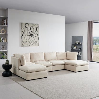 Customizable Modular Sofa with Ottoman - Soft Linen Upholstery and Down Cushioning for Cozy Relaxation