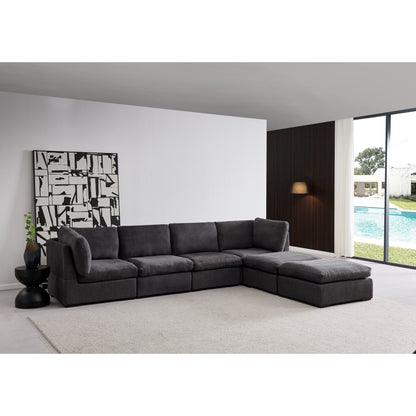 Customizable Modular Sofa with Ottoman - Soft Linen Upholstery and Down Cushioning for Cozy Relaxation
