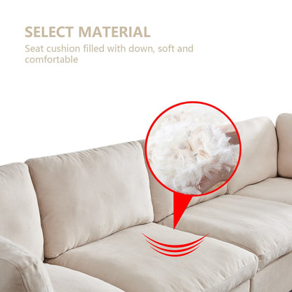 Customizable Modular Sofa with Ottoman - Soft Linen Upholstery and Down Cushioning for Cozy Relaxation