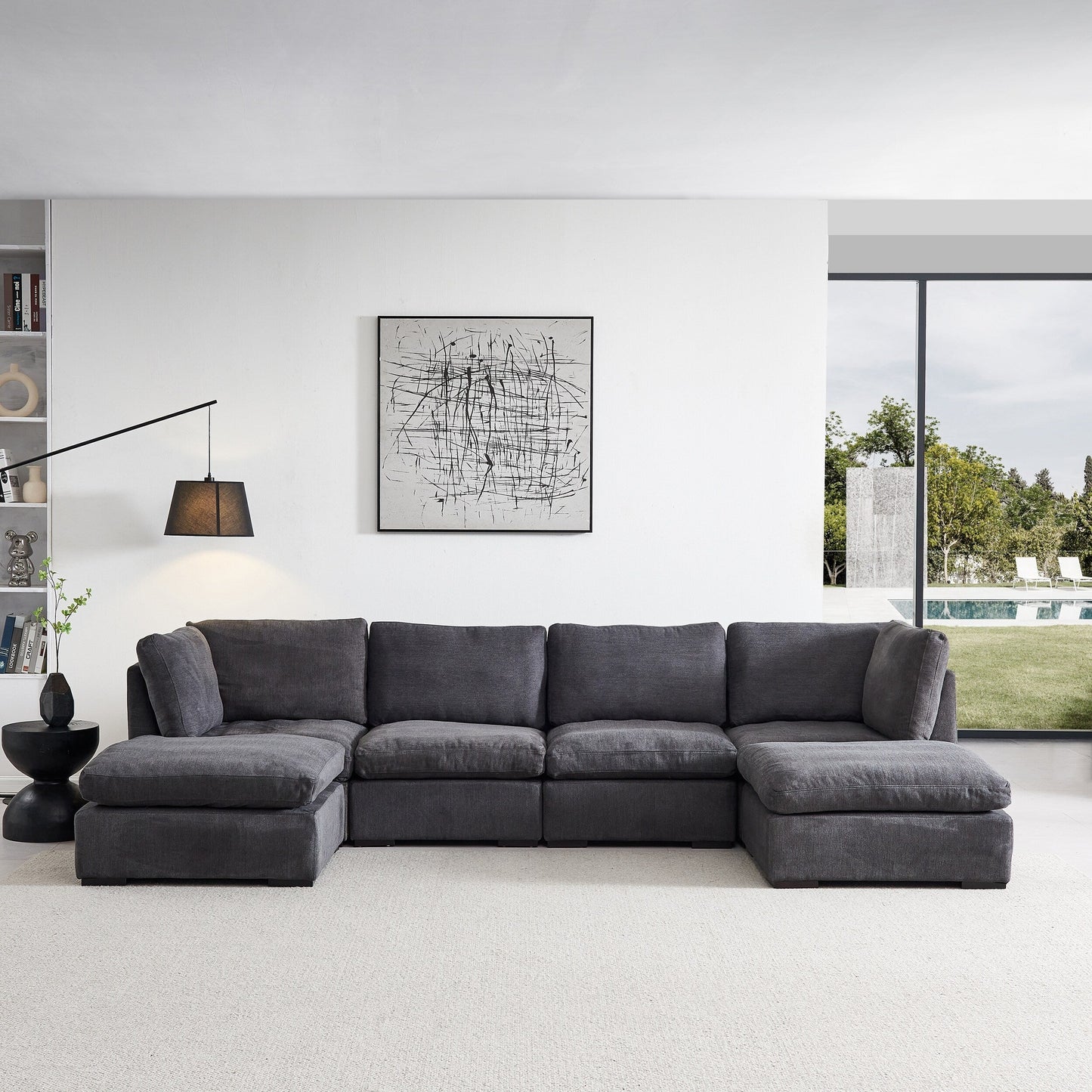Customizable Modular Sofa with Ottoman - Soft Linen Upholstery and Down Cushioning for Cozy Relaxation