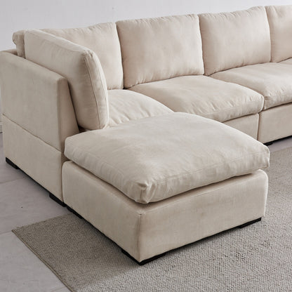 Customizable Modular Sofa with Ottoman - Soft Linen Upholstery and Down Cushioning for Cozy Relaxation