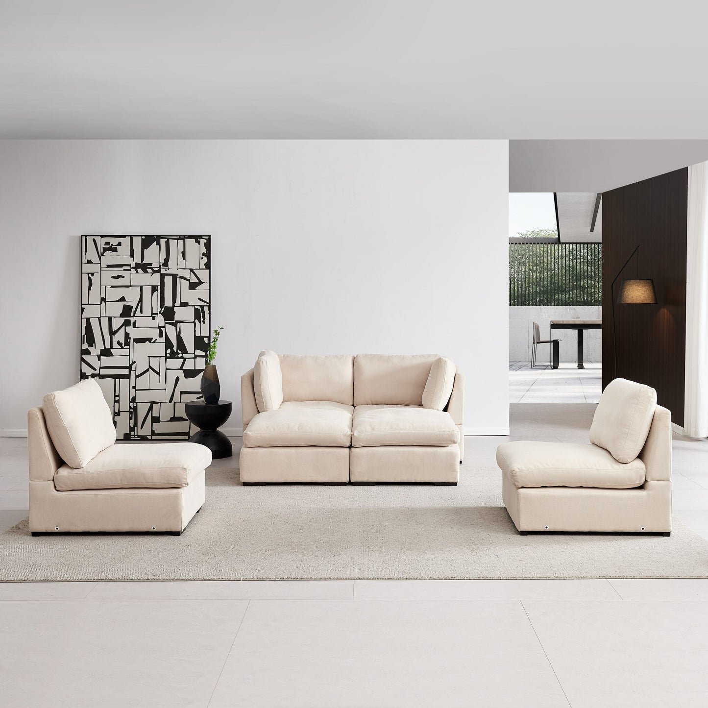 Customizable Modular Sofa with Ottoman - Soft Linen Upholstery and Down Cushioning for Cozy Relaxation