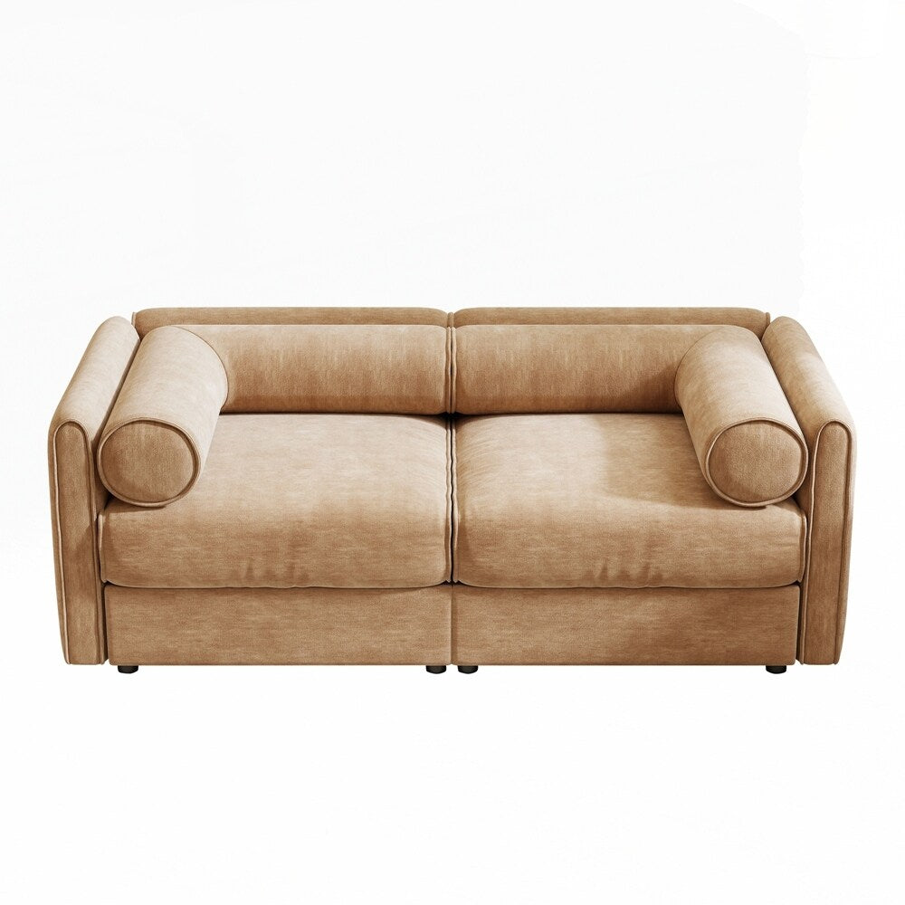 Cylindrical Backrest and Armrests Chenille Sofa with Storage Seat