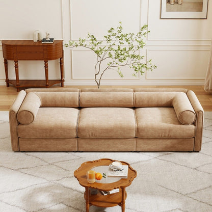 Cylindrical Backrest and Armrests Chenille Sofa with Storage Seat