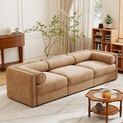 Cylindrical Backrest and Armrests Chenille Sofa with Storage Seat