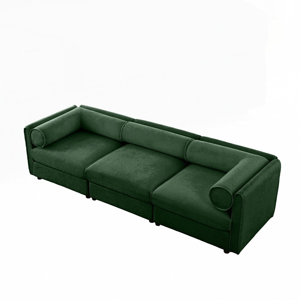 Cylindrical Backrest and Armrests Chenille Sofa with Storage Seat