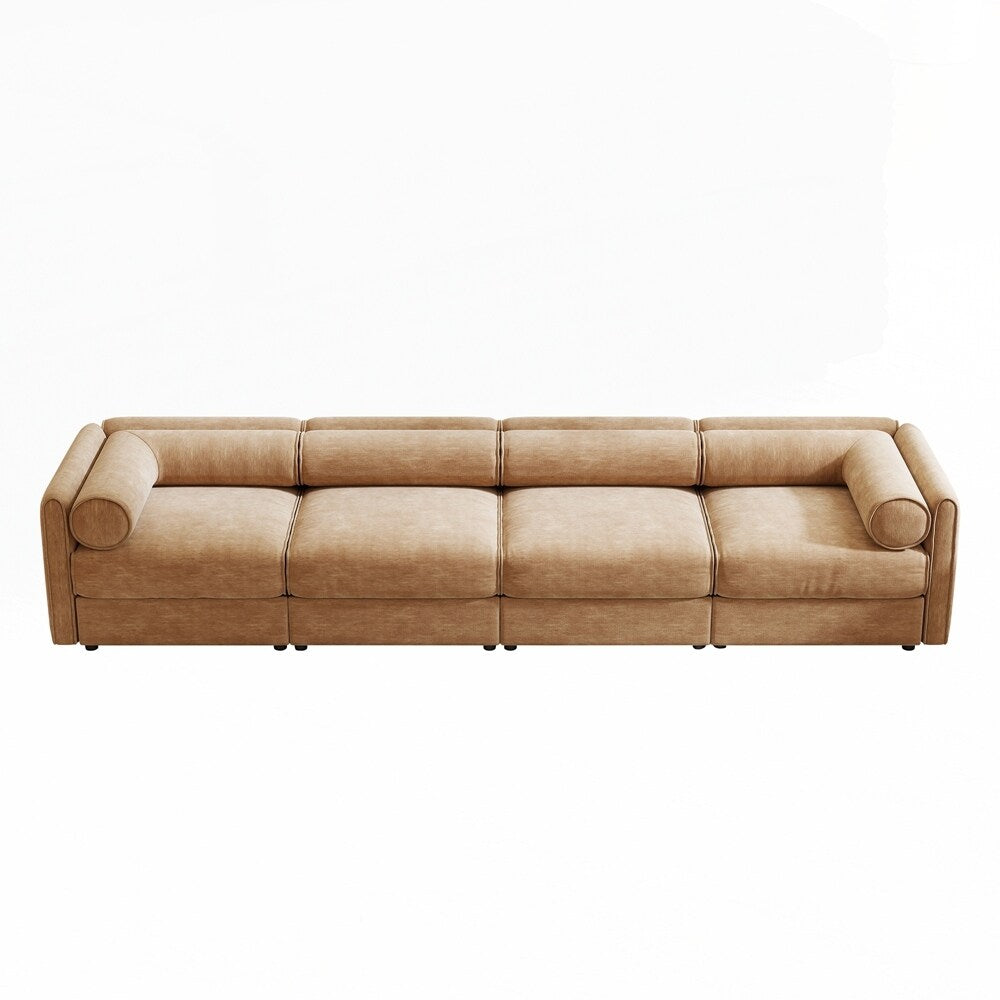 Cylindrical Backrest and Armrests Chenille Sofa with Storage Seat