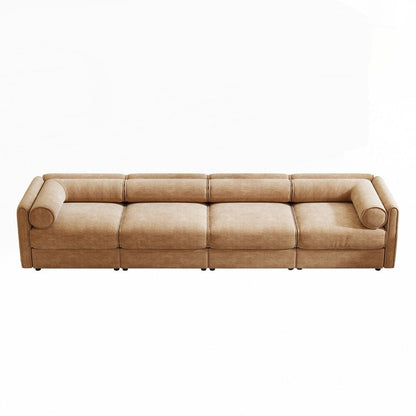 Cylindrical Backrest and Armrests Chenille Sofa with Storage Seat