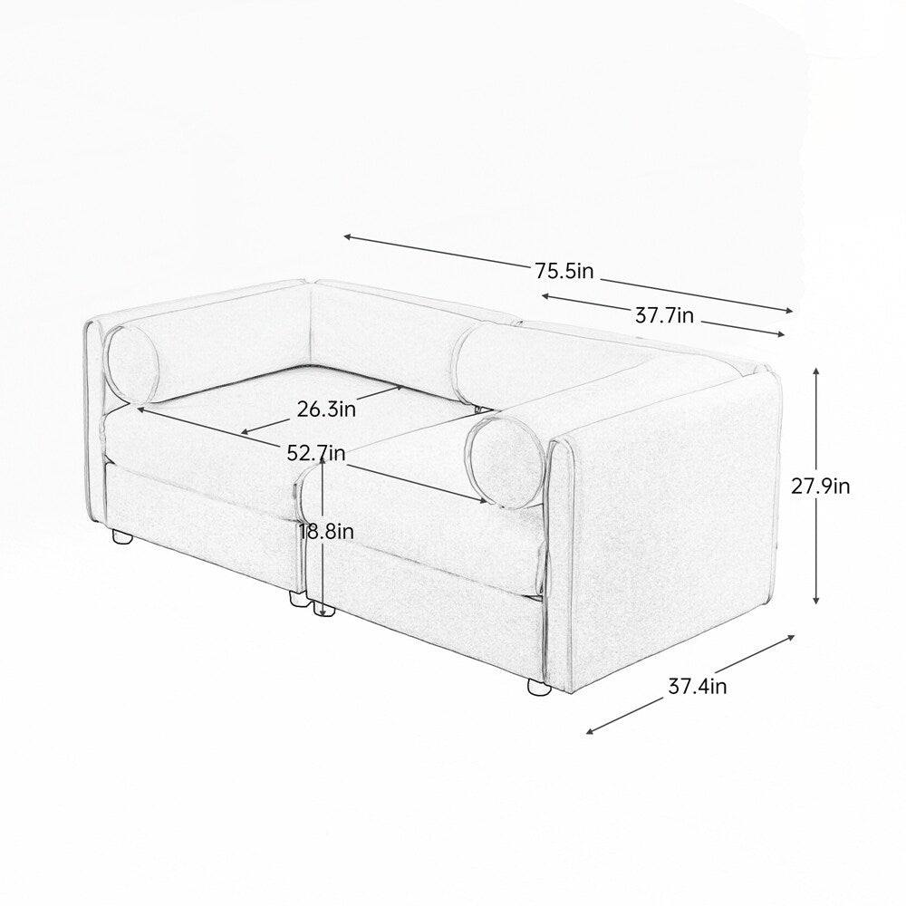 Cylindrical Backrest and Armrests Chenille Sofa with Storage Seat