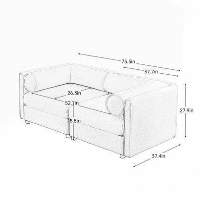 Cylindrical Backrest and Armrests Chenille Sofa with Storage Seat