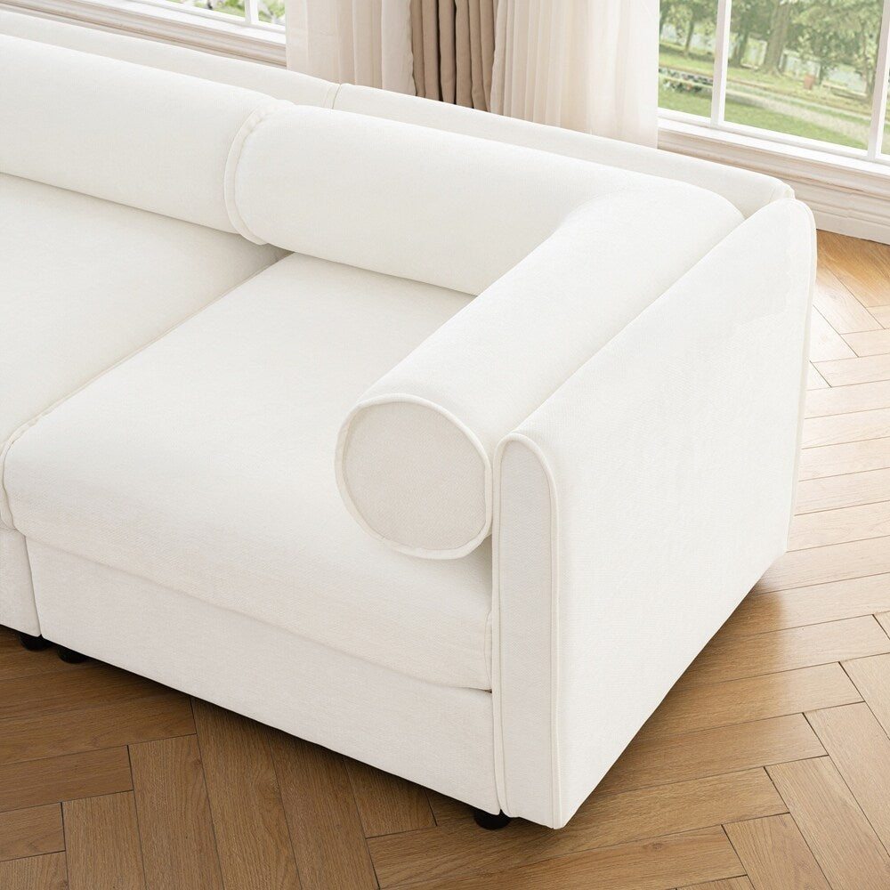 Cylindrical Backrest and Armrests Chenille Sofa with Storage Seat