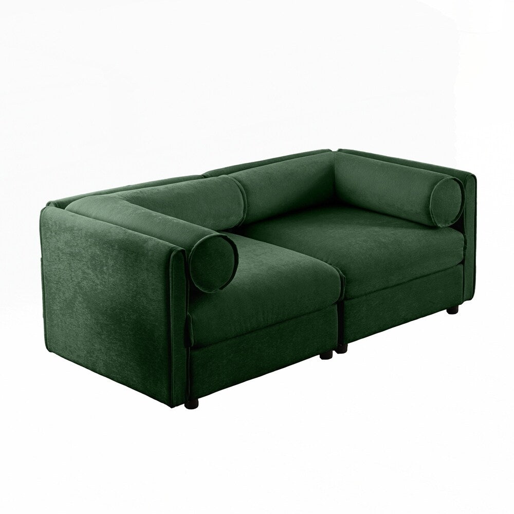 Cylindrical Backrest and Armrests Chenille Sofa with Storage Seat