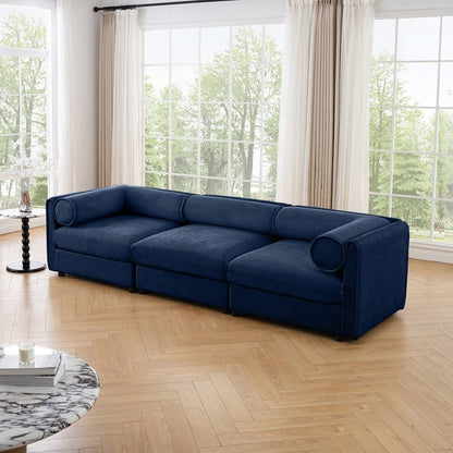 Cylindrical Backrest and Armrests Chenille Sofa with Storage Seat