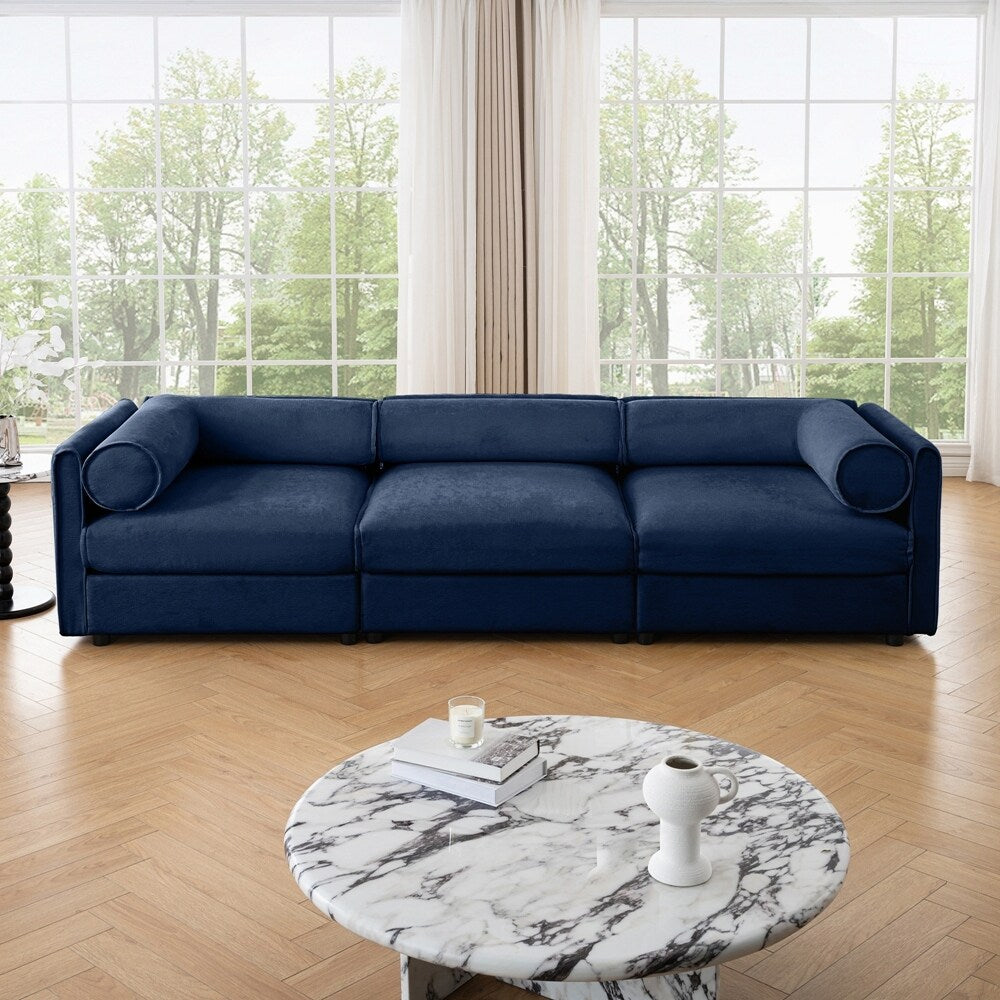 Cylindrical Backrest and Armrests Chenille Sofa with Storage Seat