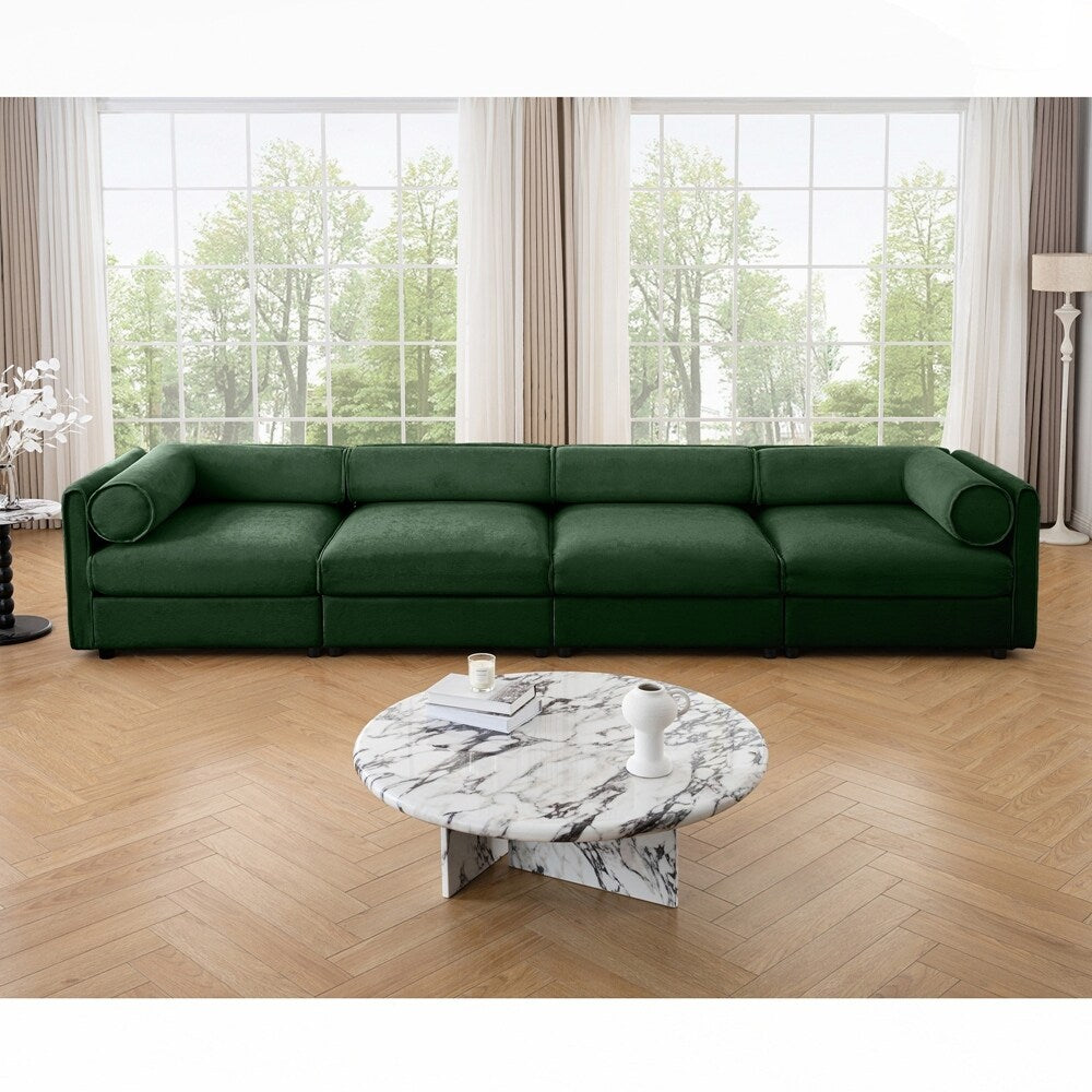 Cylindrical Backrest and Armrests Chenille Sofa with Storage Seat
