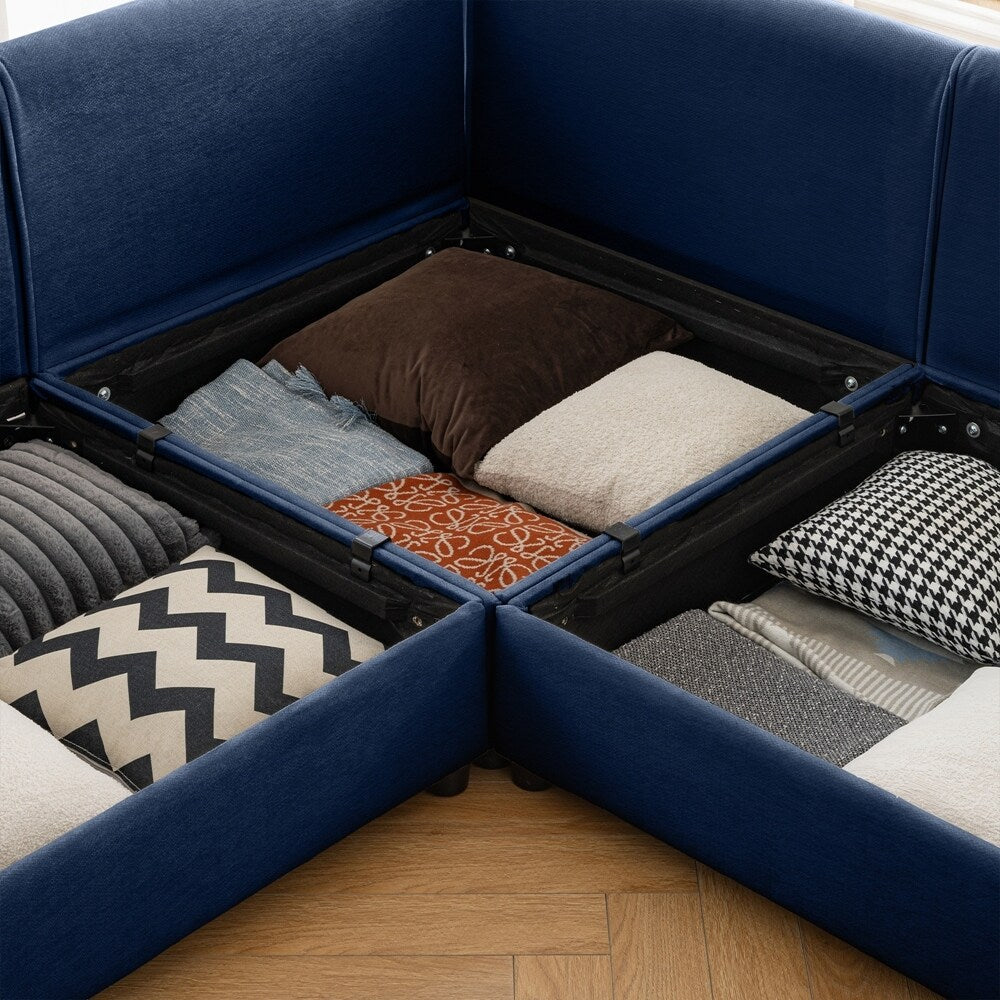 Cylindrical Backrest and Armrests Chenille Sofa with Storage Seat