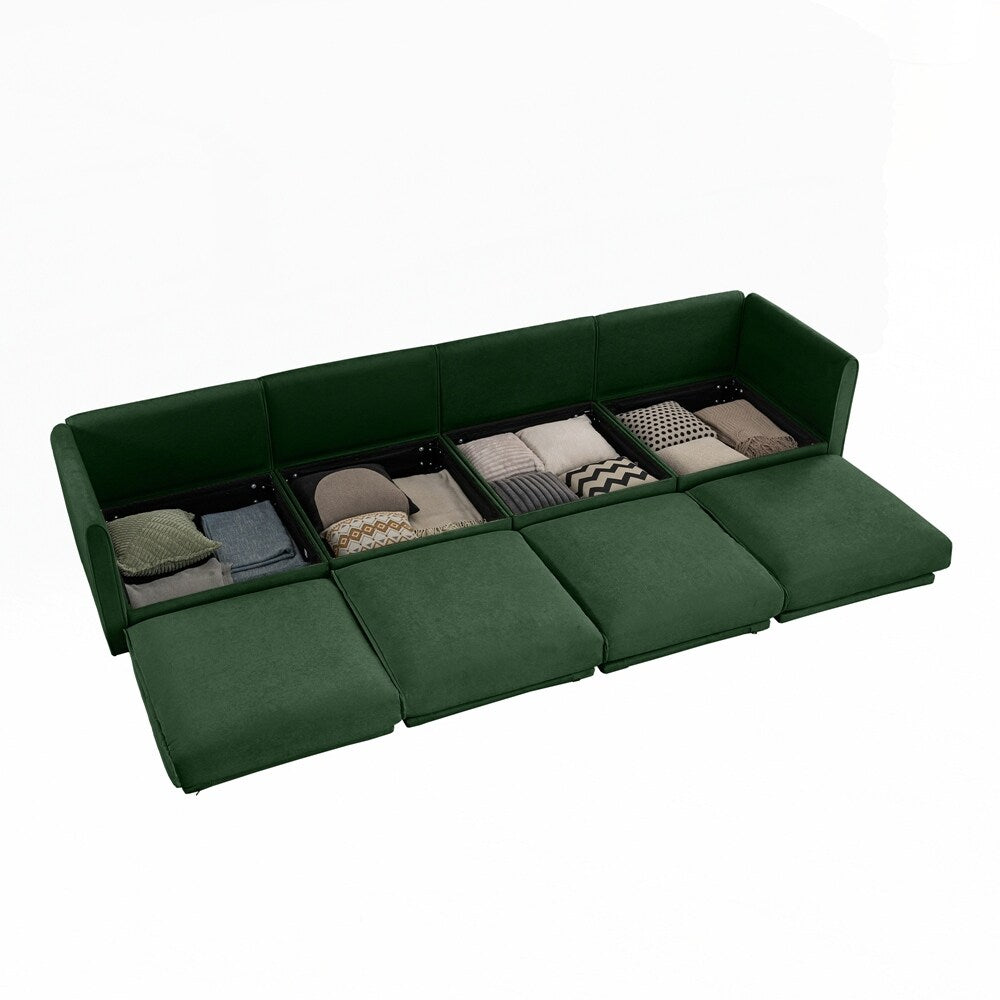 Cylindrical Backrest and Armrests Chenille Sofa with Storage Seat