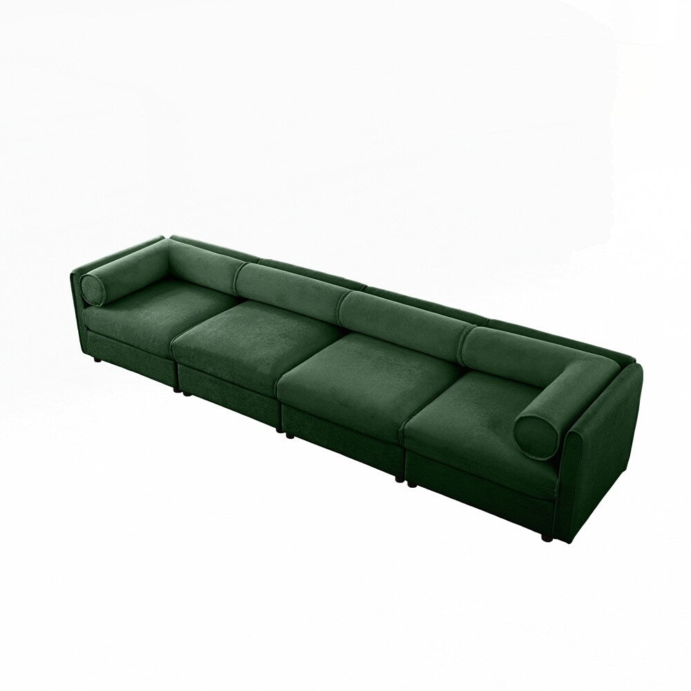Cylindrical Backrest and Armrests Chenille Sofa with Storage Seat