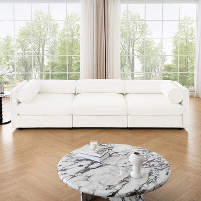 Cylindrical Backrest and Armrests Chenille Sofa with Storage Seat