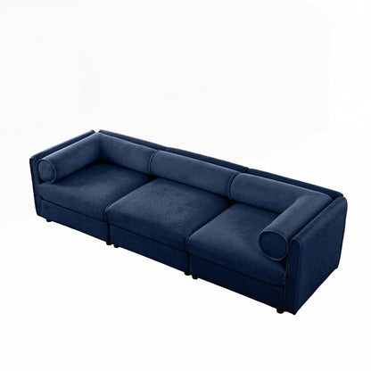 Cylindrical Backrest and Armrests Chenille Sofa with Storage Seat