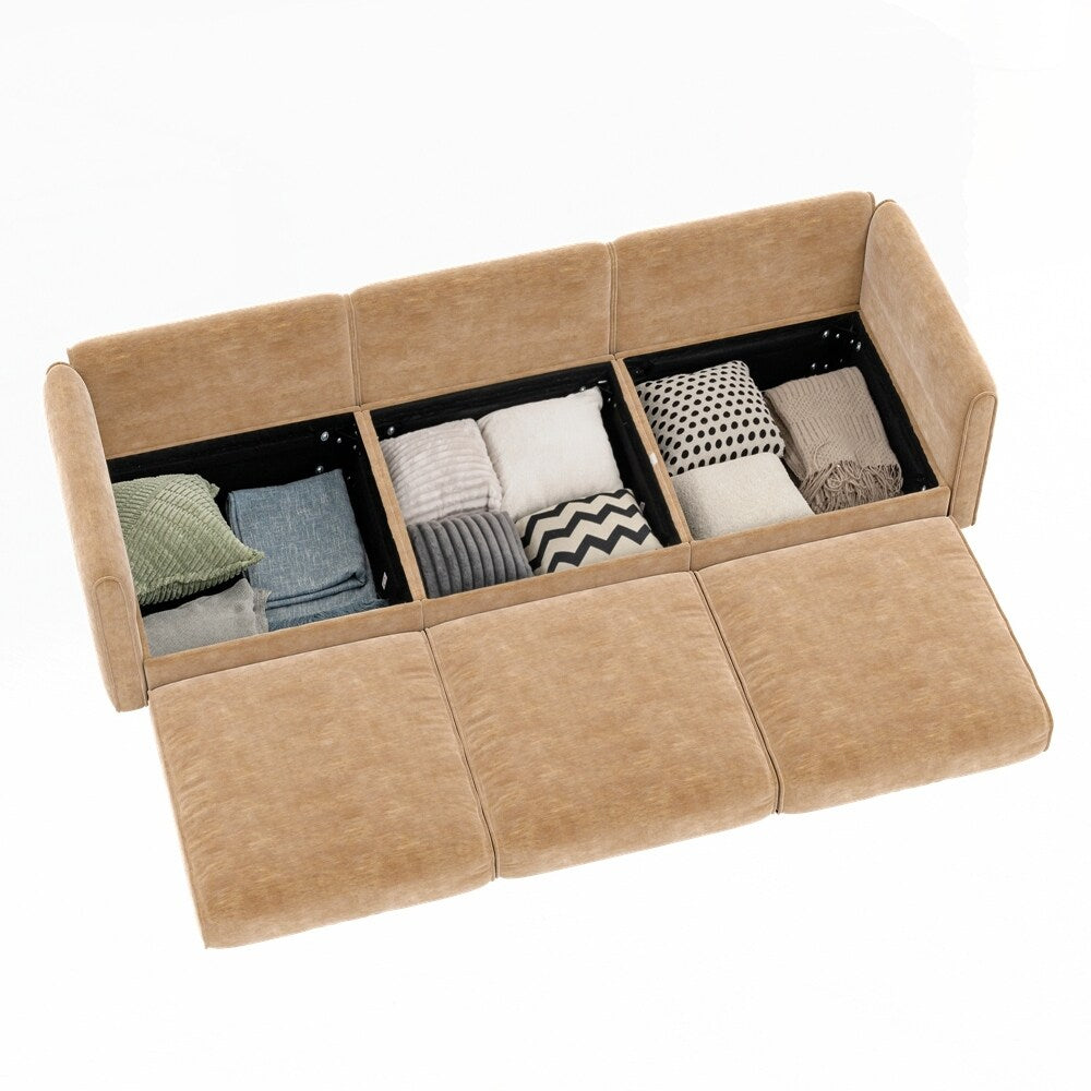 Cylindrical Backrest and Armrests Chenille Sofa with Storage Seat