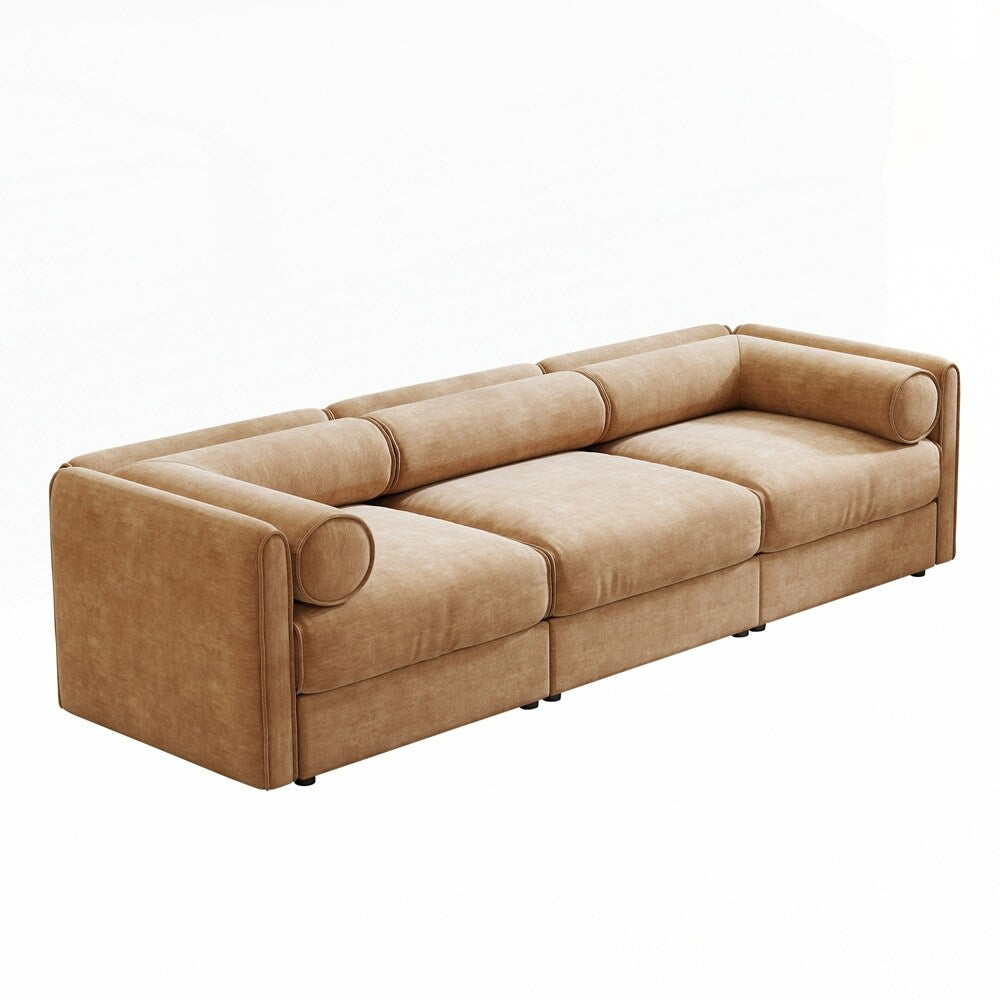 Cylindrical Backrest and Armrests Chenille Sofa with Storage Seat