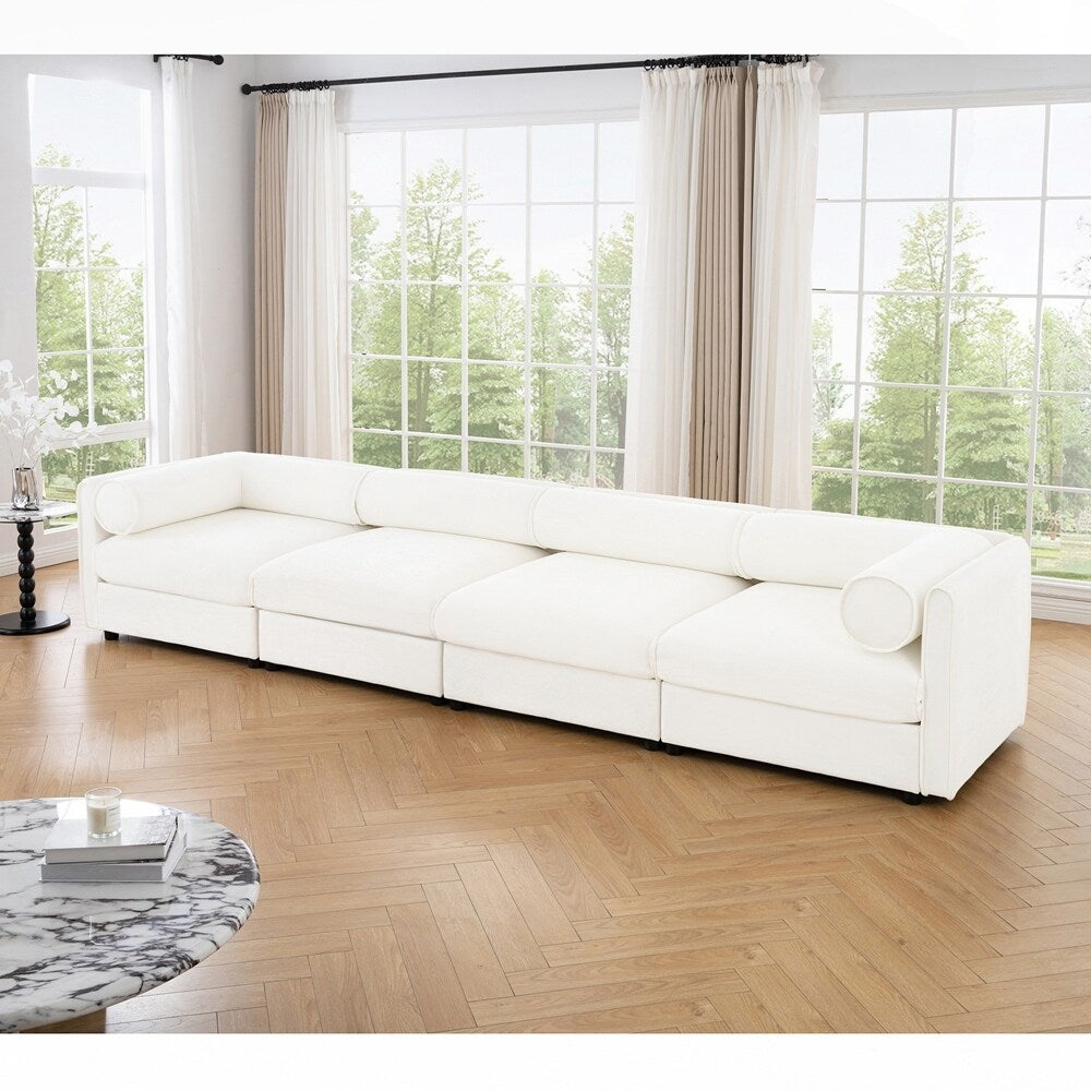 Cylindrical Backrest and Armrests Chenille Sofa with Storage Seat