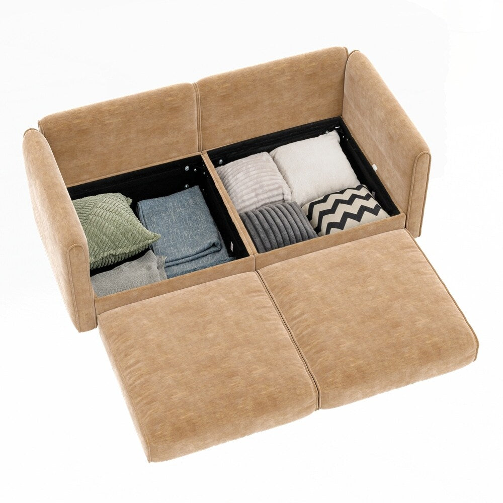 Cylindrical Backrest and Armrests Chenille Sofa with Storage Seat