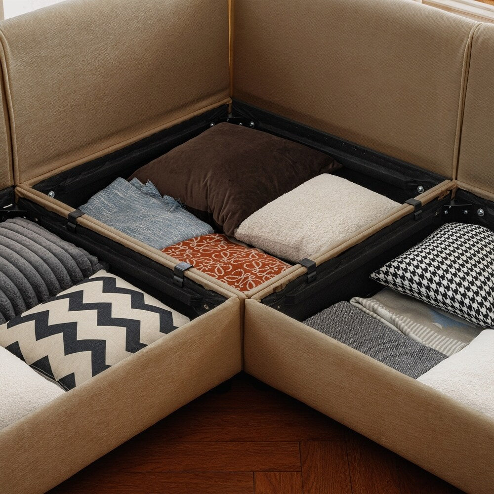 Cylindrical Backrest and Armrests Chenille Sofa with Storage Seat