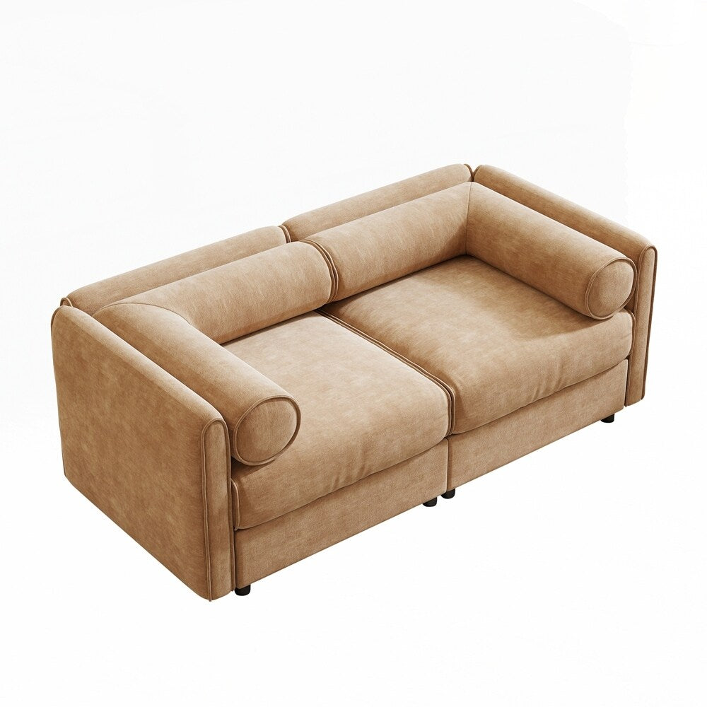 Cylindrical Backrest and Armrests Chenille Sofa with Storage Seat