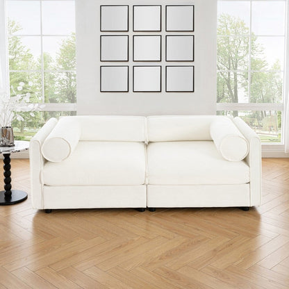 Cylindrical Backrest and Armrests Chenille Sofa with Storage Seat