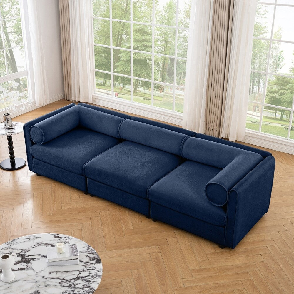 Cylindrical Backrest and Armrests Chenille Sofa with Storage Seat