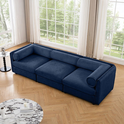 Cylindrical Backrest and Armrests Chenille Sofa with Storage Seat