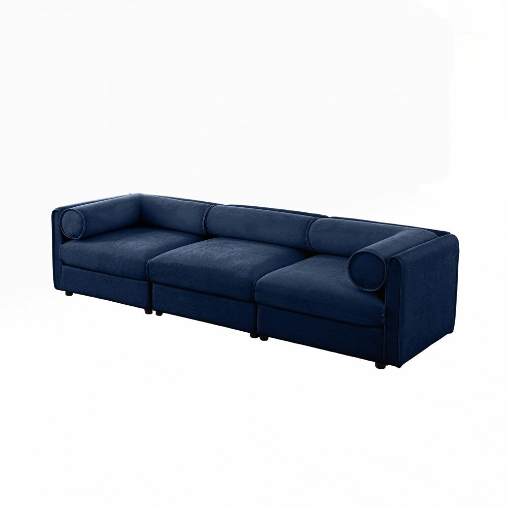 Cylindrical Backrest and Armrests Chenille Sofa with Storage Seat