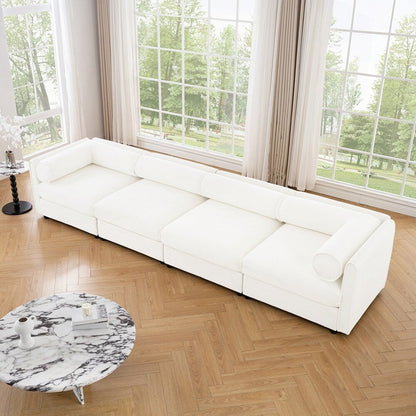 Cylindrical Backrest and Armrests Chenille Sofa with Storage Seat