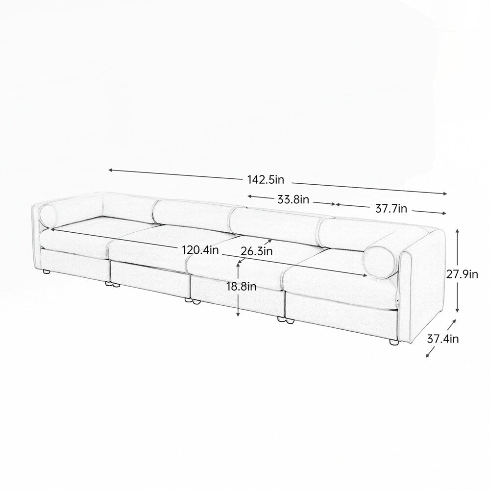 Cylindrical Backrest and Armrests Chenille Sofa with Storage Seat