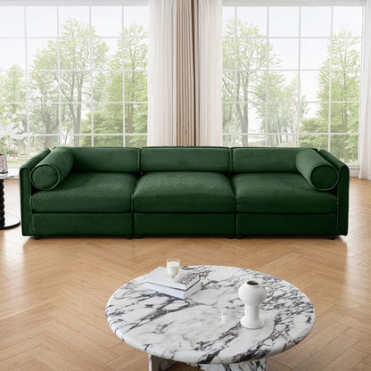 Cylindrical Backrest and Armrests Chenille Sofa with Storage Seat
