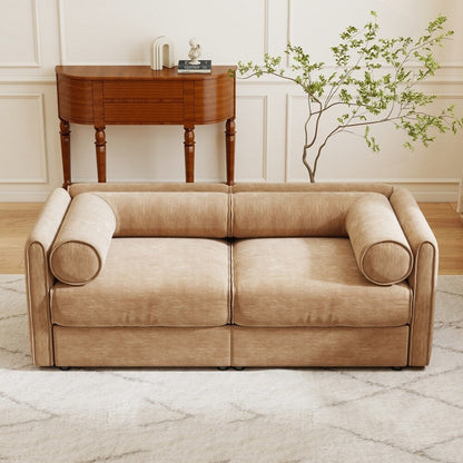 Cylindrical Backrest and Armrests Chenille Sofa with Storage Seat