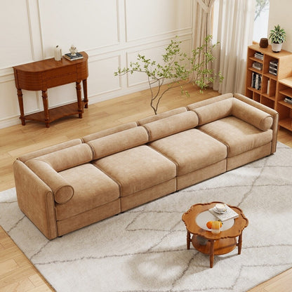 Cylindrical Backrest and Armrests Chenille Sofa with Storage Seat