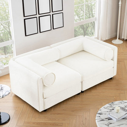 Cylindrical Backrest and Armrests Chenille Sofa with Storage Seat