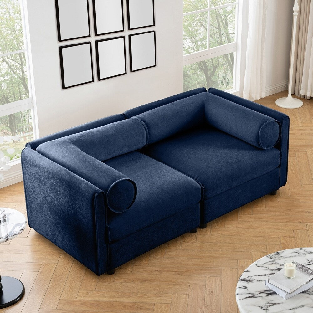 Cylindrical Backrest and Armrests Chenille Sofa with Storage Seat