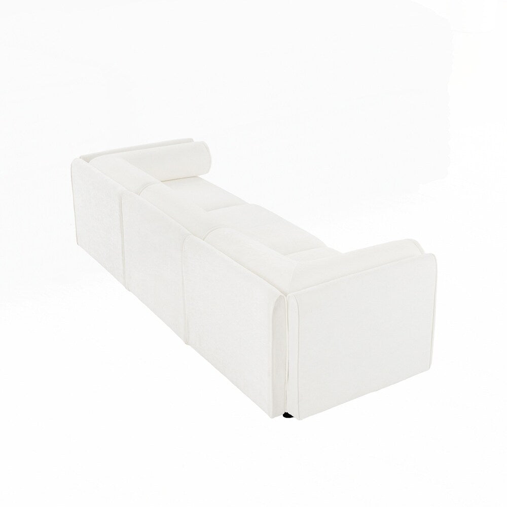 Cylindrical Backrest and Armrests Chenille Sofa with Storage Seat