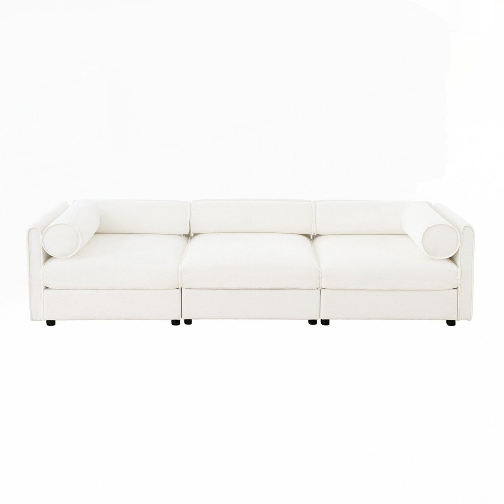 Cylindrical Backrest and Armrests Chenille Sofa with Storage Seat