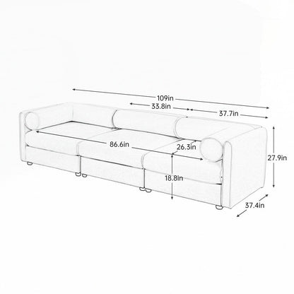Cylindrical Backrest and Armrests Chenille Sofa with Storage Seat