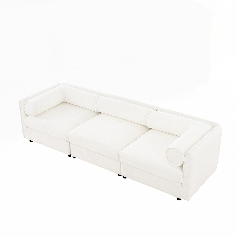 Cylindrical Backrest and Armrests Chenille Sofa with Storage Seat