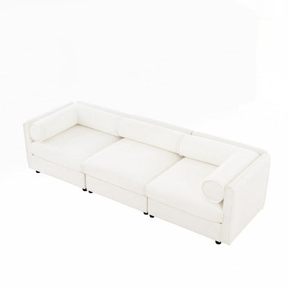 Cylindrical Backrest and Armrests Chenille Sofa with Storage Seat