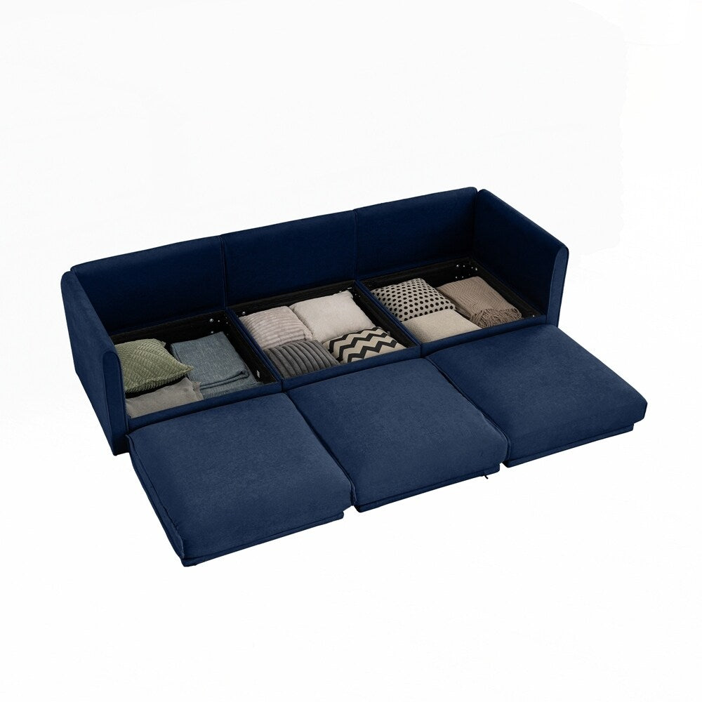 Cylindrical Backrest and Armrests Chenille Sofa with Storage Seat