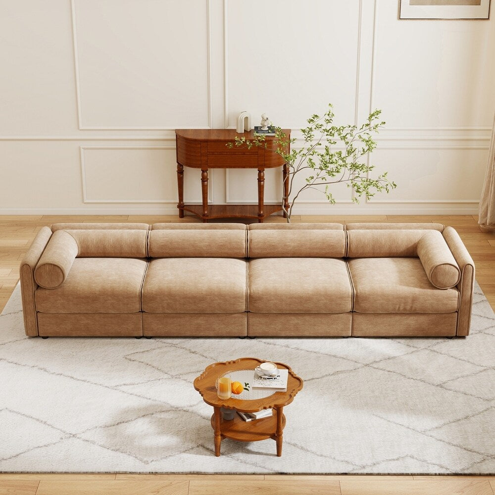 Cylindrical Backrest and Armrests Chenille Sofa with Storage Seat