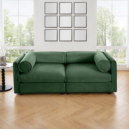 Cylindrical Backrest and Armrests Chenille Sofa with Storage Seat