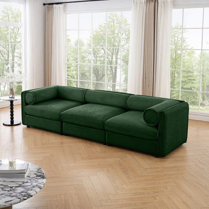 Cylindrical Backrest and Armrests Chenille Sofa with Storage Seat